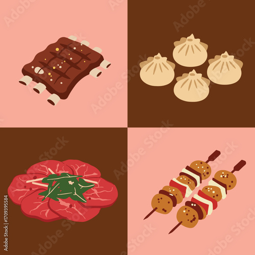set illustration vector graphic of processed meat foods