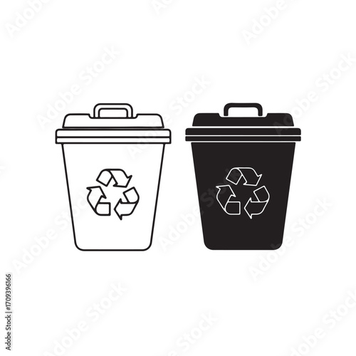 Bin icon with recycle symbol. trash can vector illustration on transparent background.