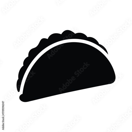 Delicious looking black and white food silhouette showcasing a tasty empanada shape, taco shell silhouette vector illustration