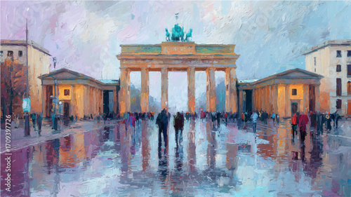 Vector illustration of the Brandenburg Gate, oil painting.