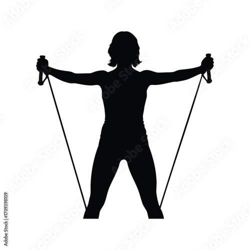 Silhouette of a woman exercising with resistance bands for fitness and strength, woman with resistance bands silhouette vector illustration