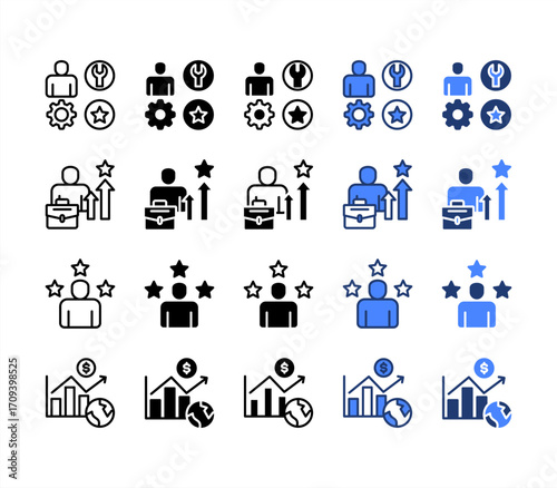 Skills, Job promotion, Experience, Economic growth, multiple style icon set.