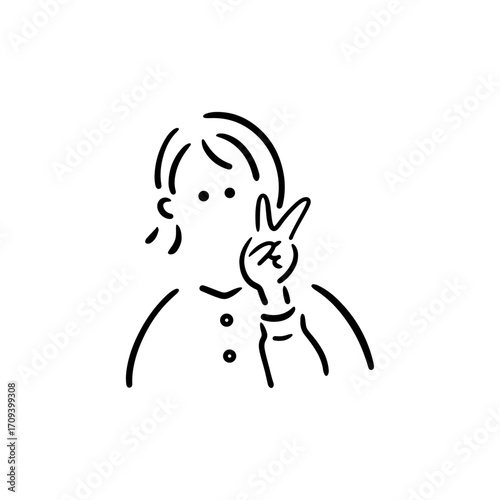 【単品】ピースする女性のイラスト素材
