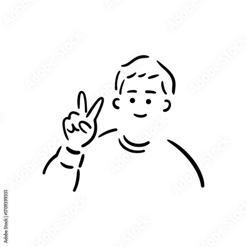 【単品】ピースする男性のイラスト素材

