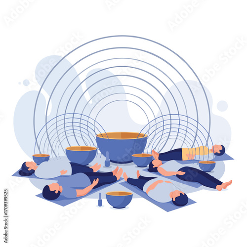 People Meditating with Sound Bowls for Relaxation and Wellness.