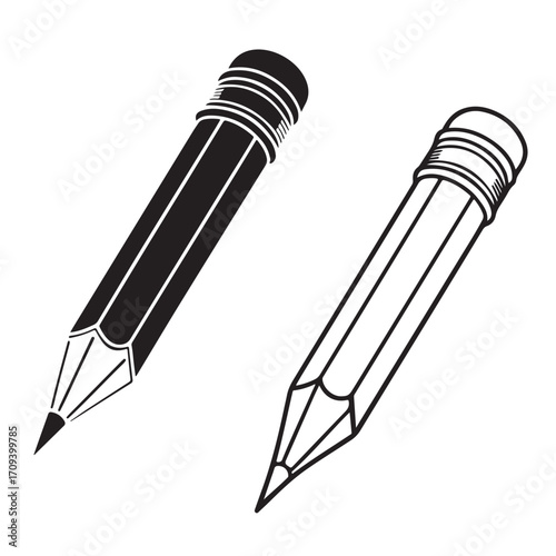Black and white pen icon, minimalist vector illustration with transparent background.