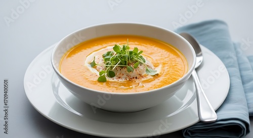Creamy Pumpkin Soup with Toppings.