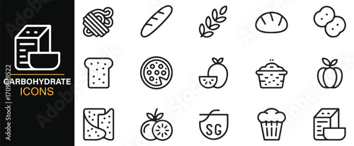 Editable carbohydrate vector icons collection for health, meal, and cooking design