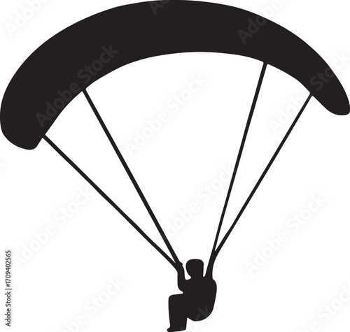 Paraglider silhouette vector, adventure sports illustration, perfect for flying and outdoor designs.