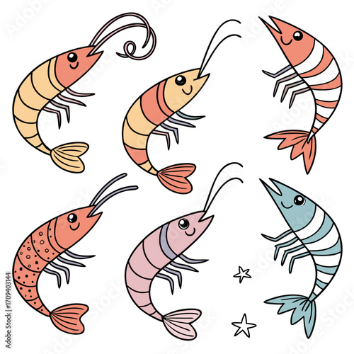 a group of shrimps with different colors
