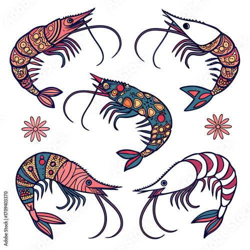 a group of colorful shrimps
