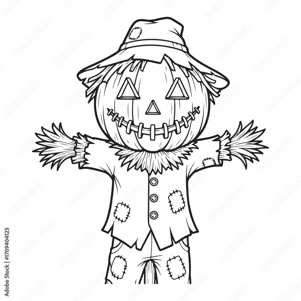 Fototapeta premium A black and white drawing of a cartoon scarecrow figure