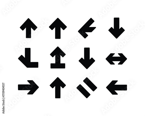 Versatile set of black arrow graphic icons, perfect for modern user interfaces, web navigation, directional guides, and various design communication projects