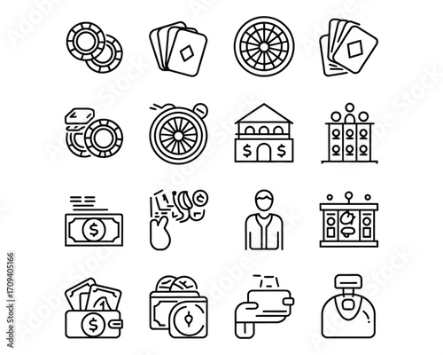 Casino and Gambling Icons A Set of Line Drawings for Design and Communication