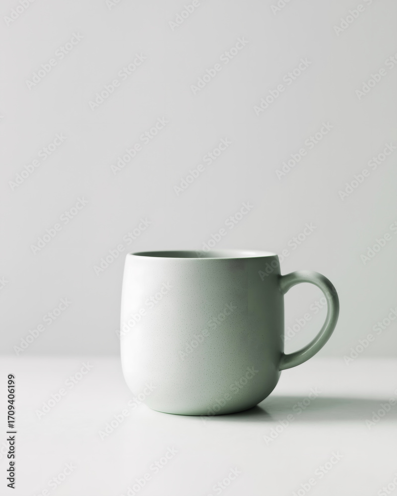 Fototapeta premium A single modern sage green ceramic mug with a minimalist design, perfect for hot coffee or tea, isolated on a clean white background