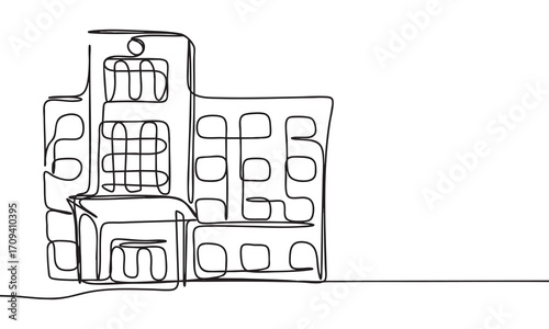Continuous Line Drawing of a Building, Hospital Line Art