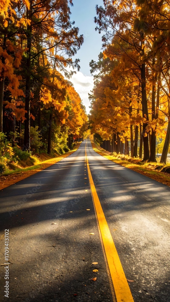 Fototapeta premium Autumn Road Through Trees