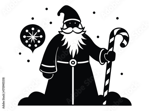 santa snowy candy cane vector icon