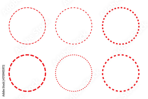 Round dotted circle set, dotted line circle frame, circle shapes with and dots and dashed lines