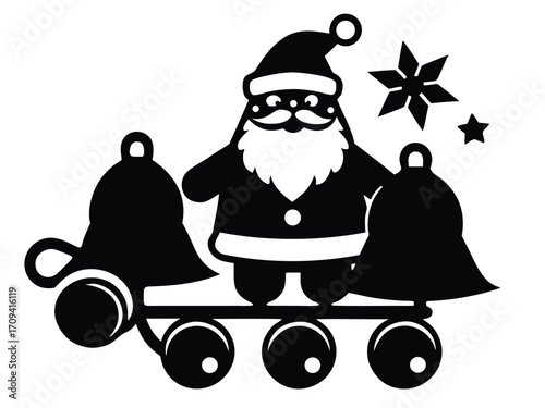 santa snowy sleigh bells vector icon