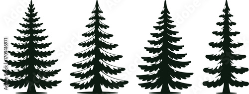 Silhouette of pine trees, evergreen forest illustration, black fir tree set, nature clipart, Christmas tree graphic, vector art