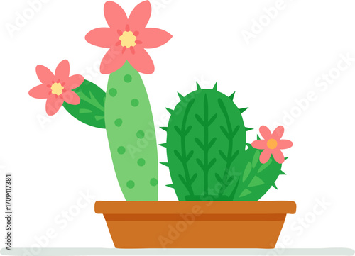 Decorative Cactus with Pink Blossoms in Pot
