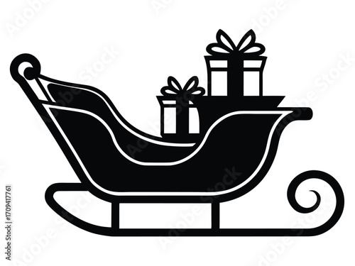 sleigh with gifts vector icon