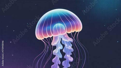 Glowing jellyfish art illustration deep sea ocean life bioluminescent creature underwater marine biology design