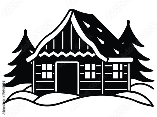 snow covered hut vector icon