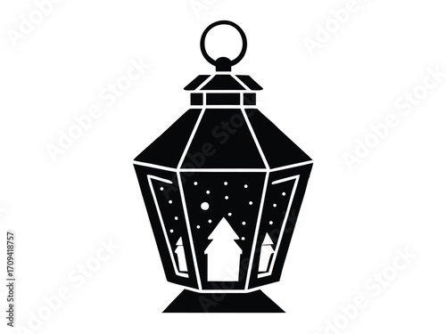 snow covered lantern vector icon