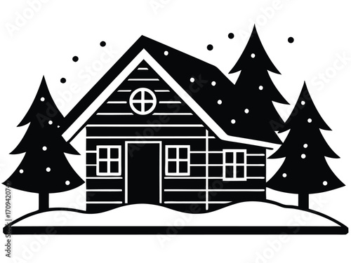 snowy cabin vector icon
