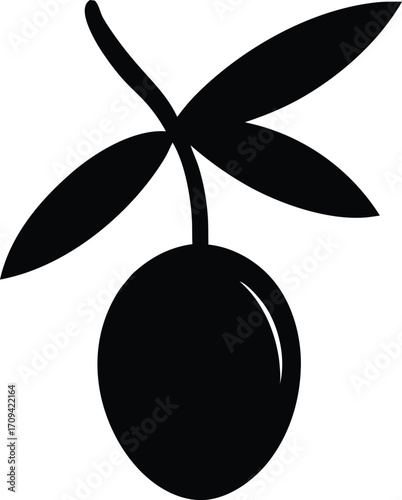 Symbol of Peace Olive Branch Silhouette, Mediterranean Olive Tree Silhouette Vector, Flat Design Olive Branch Vector Art
