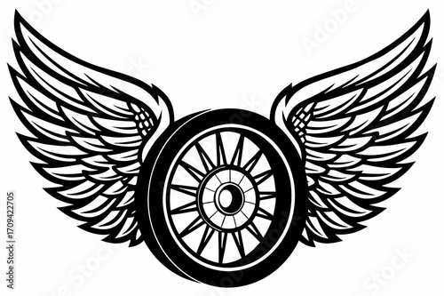 Winged Motorcycle Wheel Vintage Emblem Vector Illustration
