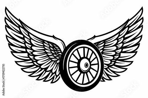 Winged Motorcycle Wheel Vintage Emblem Vector Illustration