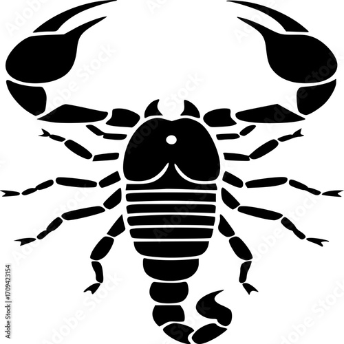 Intricate Scorpion Design: A striking black scorpion silhouette, captured with precision, exudes a bold, graphic aesthetic, showcasing its powerful, menacing form, highlighting its unique.