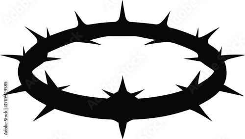 Crown of Thorns Black Silhouette Vector Flat Illustration.
