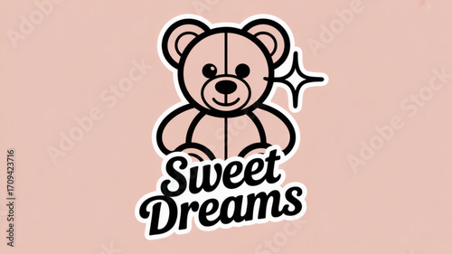 Sweet dreams teddy bear illustration for kids nursery decor and baby room art print design concept idea