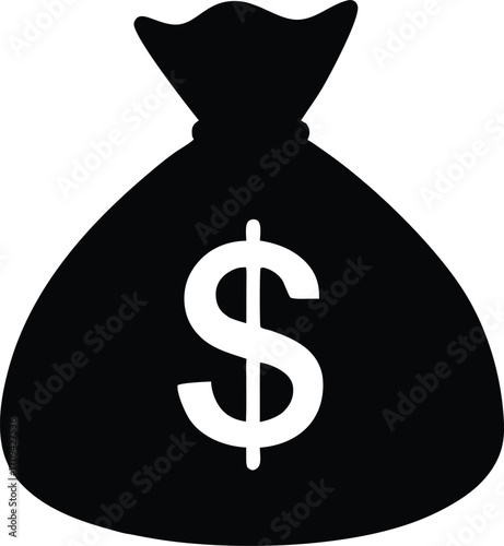 Black Dollar Bag Silhouette - Scalable Vector Graphic. Money Bag Silhouette Vector Illustration.