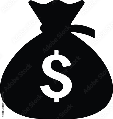 Black Dollar Bag Silhouette - Scalable Vector Graphic. Money Bag Silhouette Vector Illustration.