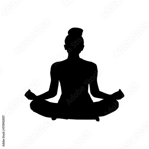 A simple, elegant silhouette of a woman seated in a meditation or yoga posture.