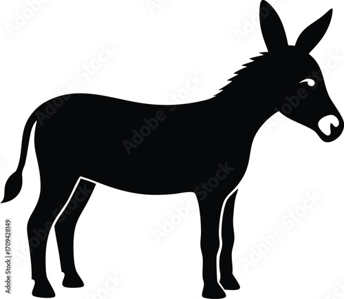 Donkey Silhouette Vector Illustration - Flat Design. Black Donkey Silhouette - Scalable Vector Graphic