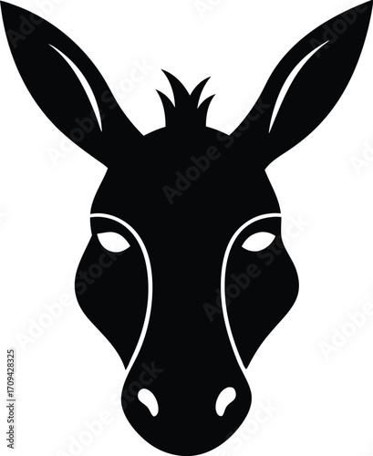 Animal Head Icon: Donkey Silhouette, Flat Vector, Simple Donkey Head, Black Flat Silhouette Vector Illustration