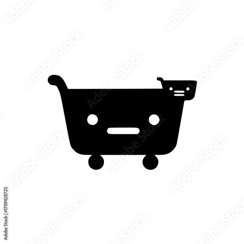 Empty shopping cart with sad face symbol representing ecommerce disappointment or error
