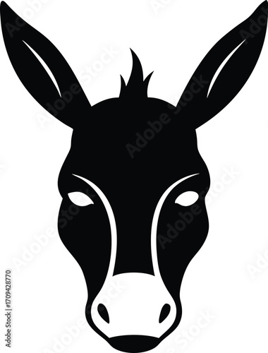Animal Head Icon: Donkey Silhouette, Flat Vector, Simple Donkey Head, Black Flat Silhouette Vector Illustration