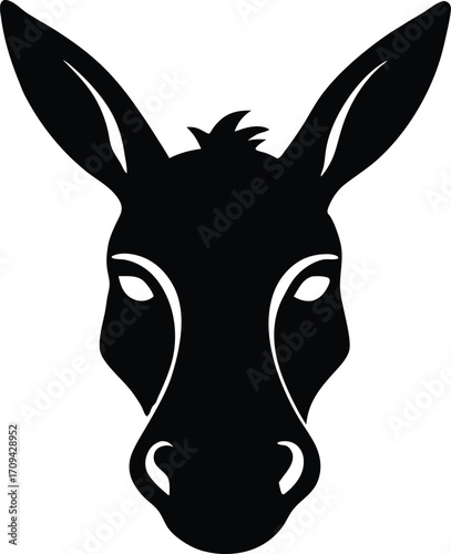 Animal Head Icon: Donkey Silhouette, Flat Vector, Simple Donkey Head, Black Flat Silhouette Vector Illustration