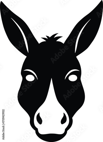 Animal Head Icon: Donkey Silhouette, Flat Vector, Simple Donkey Head, Black Flat Silhouette Vector Illustration