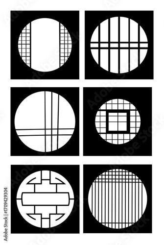 Set antique asian style window design. vector design illustration