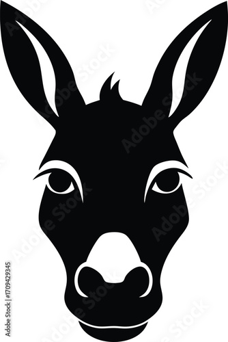 Donkey Head Silhouette, Flat Vector Icon, Donkey Profile Silhouette, Flat Design Vector.