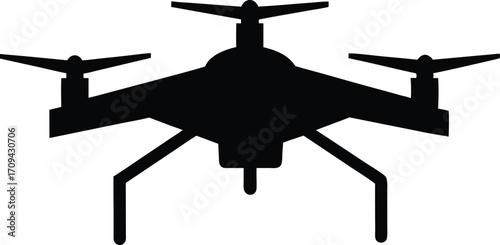 UAV Drone Silhouette, Simple Flat Black Vector. Quadcopter Silhouette, Flat Design Vector Illustration.