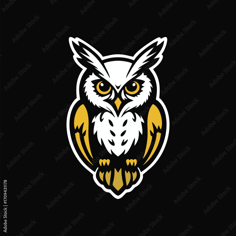 Naklejka premium White yellow owl design vector art illustration